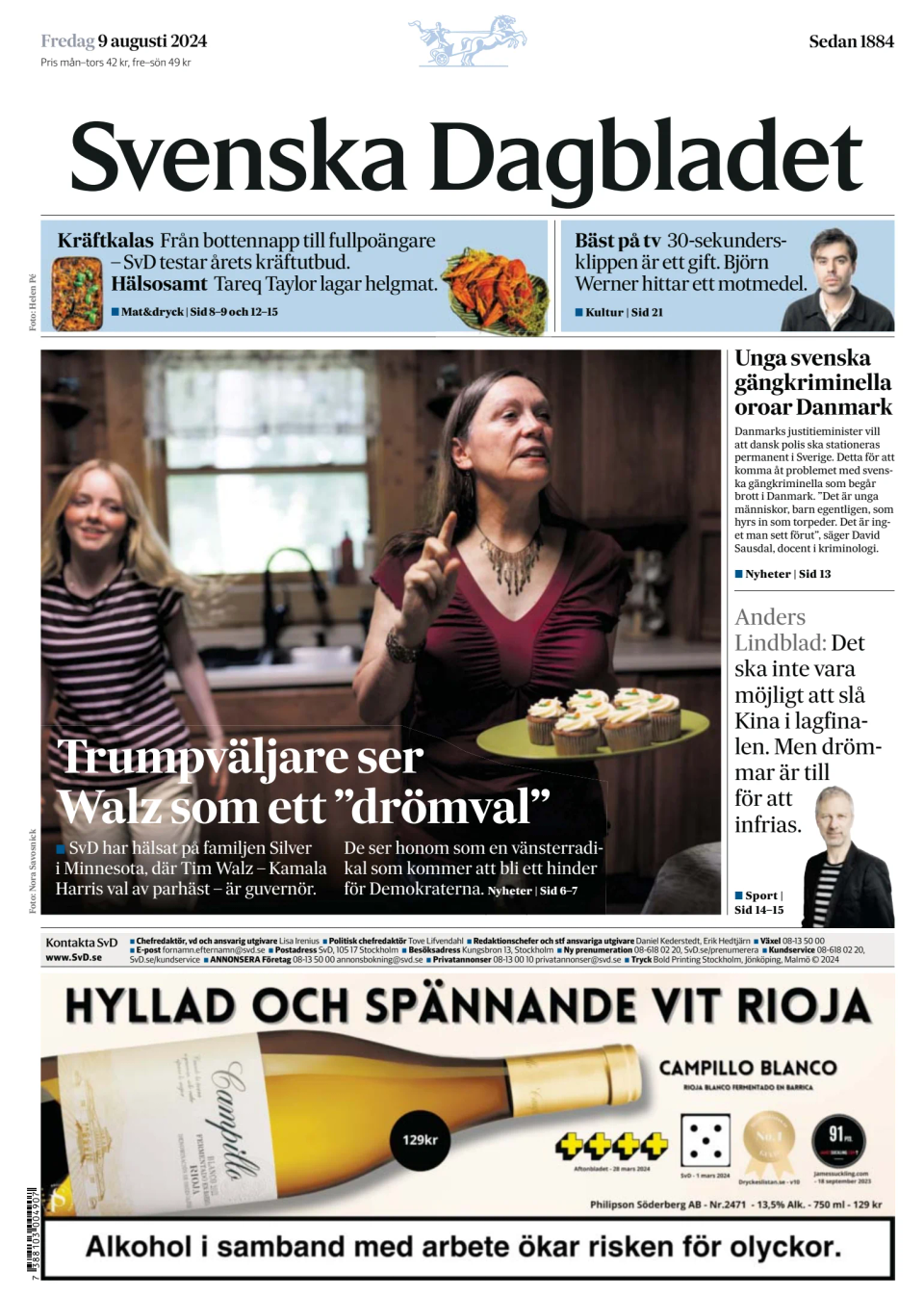 Prima-pagina-Svenska Dagbladet-edizione-di-oggi-20240809